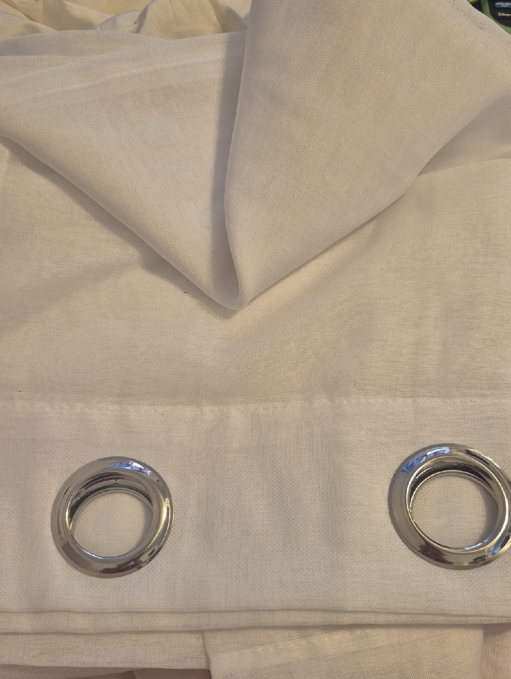 Set of 2 White Linen-Look Grommet Curtain Panel